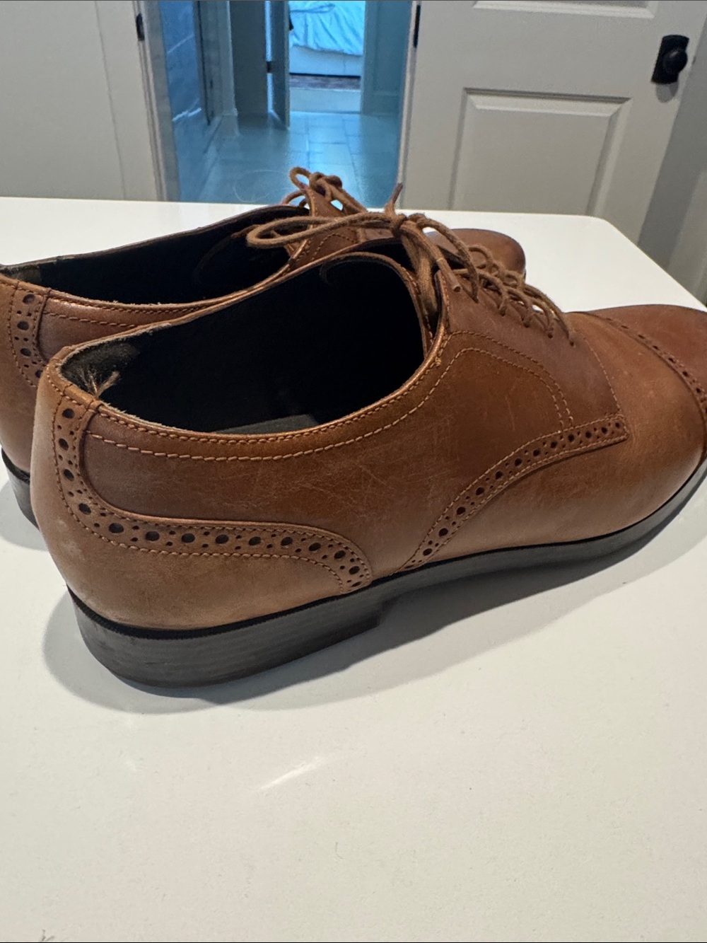 Cole Haan Men's Brown Leather Cap-Toe Derby Oxfords - Picture 4 of 7
